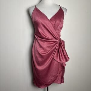 Hello Molly Wrap Dress Size 6 Pink Mini Summer Party Satin Beach Sundress